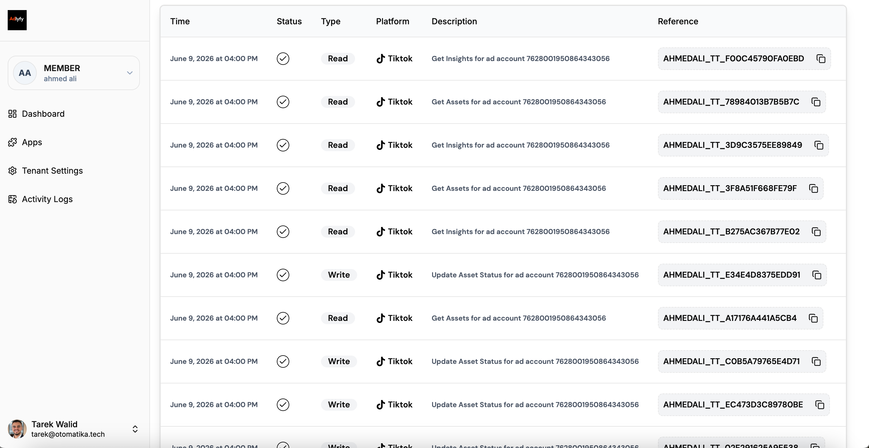 Live activity logs